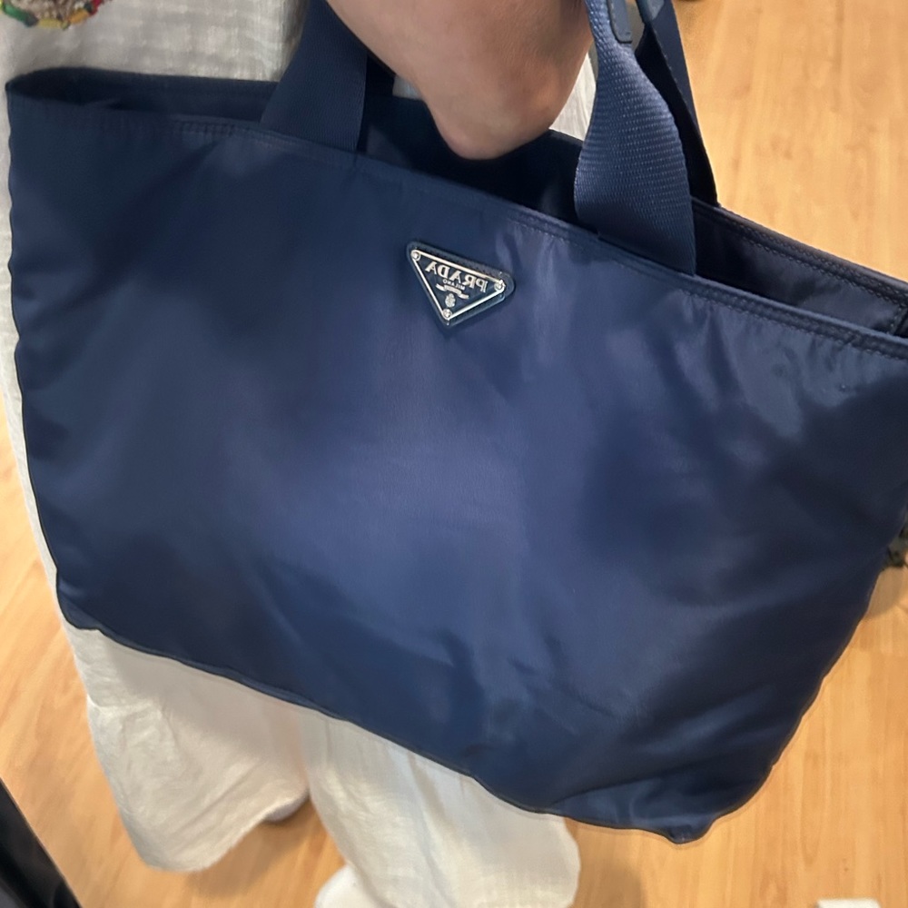 Prada Navy and White Nylon Tote